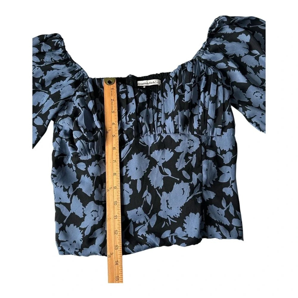 Abercrombie & Fitch Women's Large Long Sleeve Black/Blue‎  Puff Sleeve Top Sheer